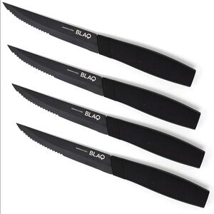 Brand New Blaq Set of 4 German Stainless Steel Serrated Steak Knives Matte Black